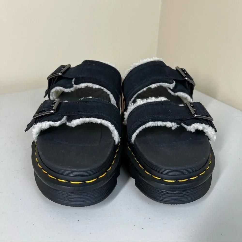 NWT Dr. Martens Myles Suede Faux Fur Lined Buckle Sandal Unisex M 11 W 12
